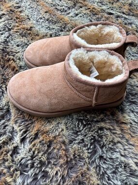 UGG Classic Ultra Mini Chestnut Suede Ankle Boot with Pull Tab